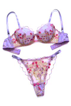 Lavender Bloom Embroidered Lingerie Duo — Sheer Underwire Bra with Matching Panty